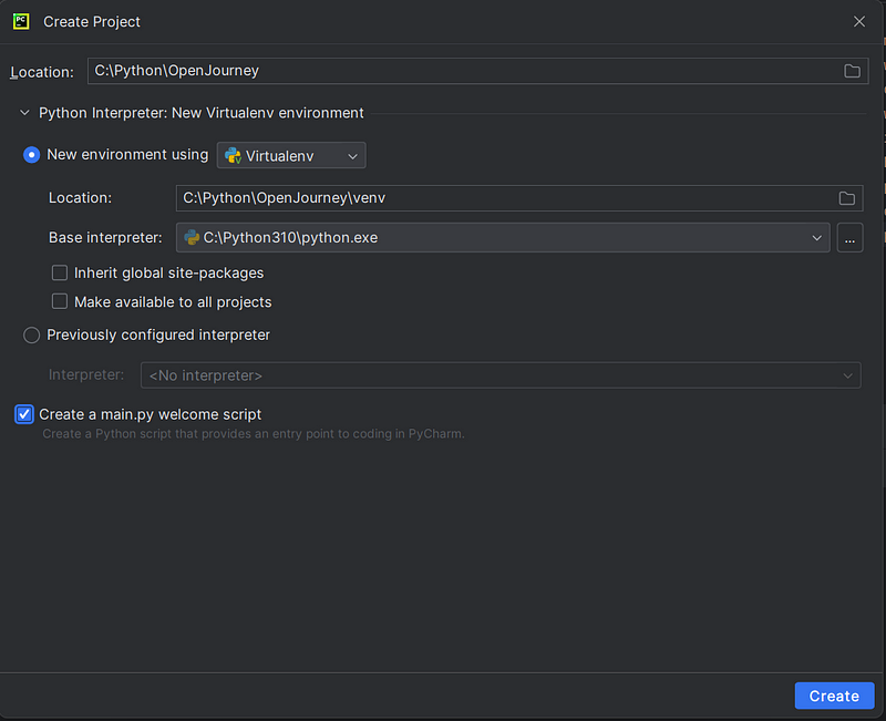 Setting up a new project in PyCharm