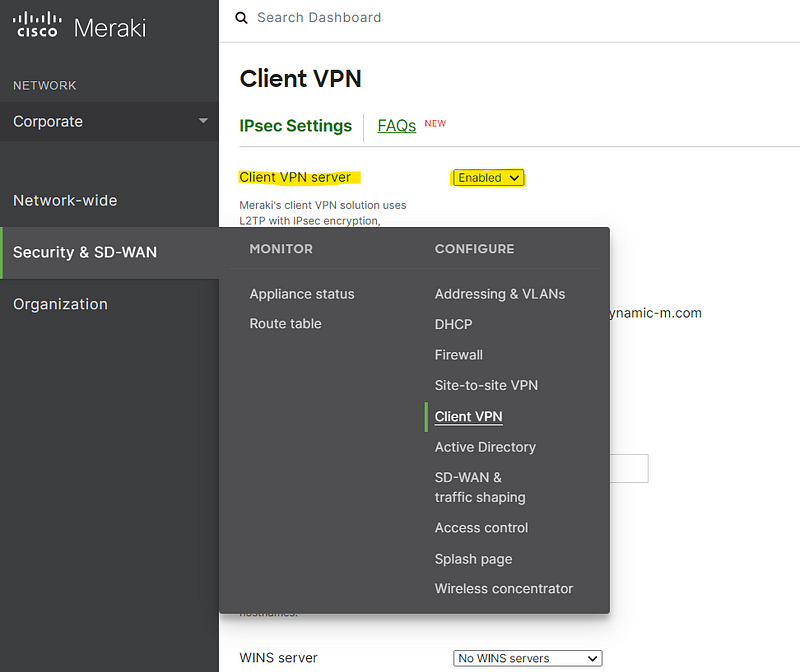 Client VPN Server Configuration in Meraki