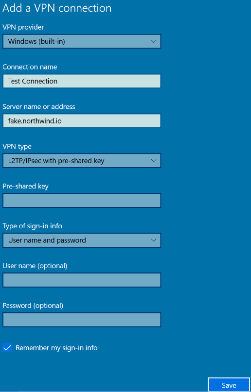 VPN Connection Settings in Windows