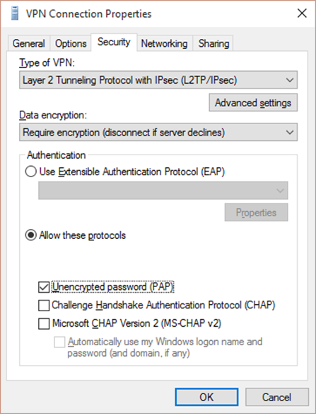 Security Settings for VPN