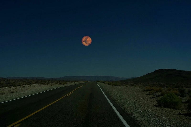 Mars shining brightly in the night sky