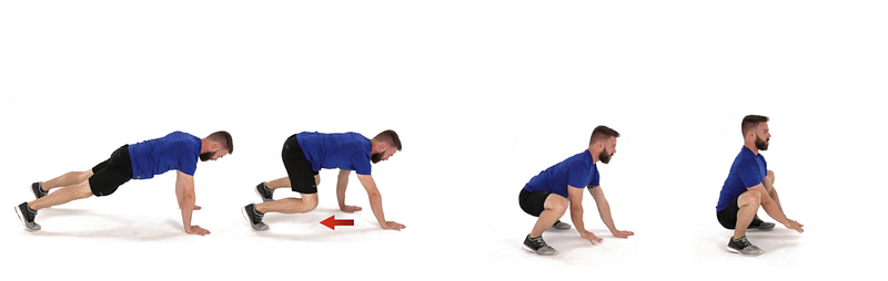 Demonstration of the Plank to Squat exercise