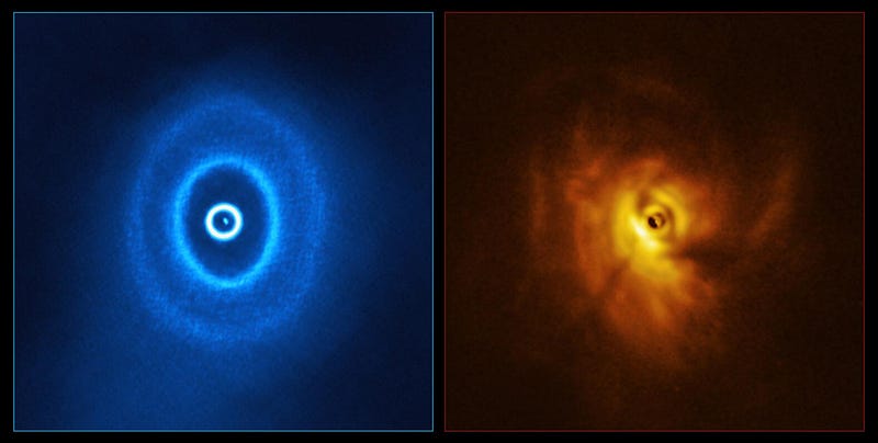 GW Orionis triple star system showcasing its dust rings