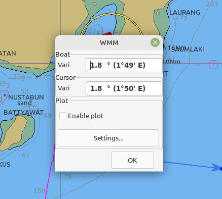 Screenshot of navigation chart software displaying magnetic data.