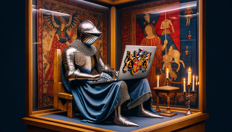 Knight using a laptop