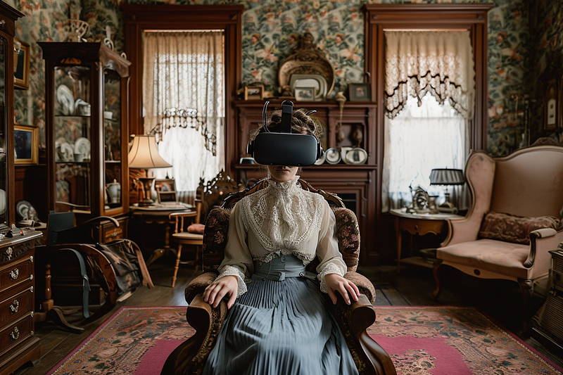 Victorian room with VR headset