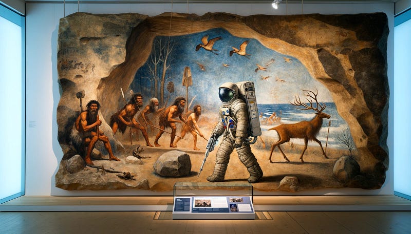 Cave painting with space suit