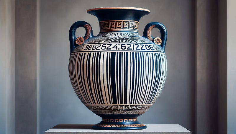 Greek vase with modern barcode