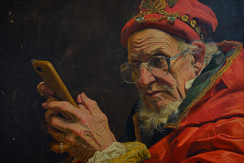 Renaissance painting with smartphone