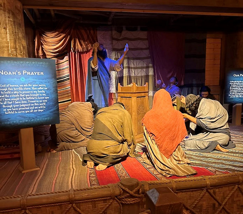 Diorama showcasing Noah leading his family in prayer