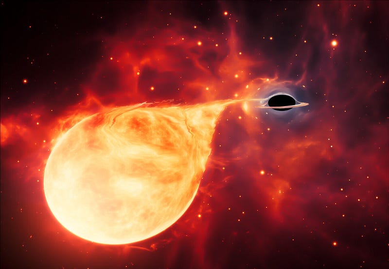 Artistic depiction of a star being consumed by an intermediate-mass black hole.