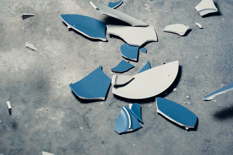 Broken ceramics on the ground