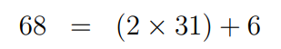 Division of 68 by 31.