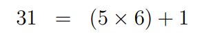 Division of 31 by 6.