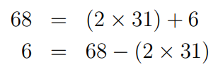 Expressing the remainder in terms of 68 and 31.