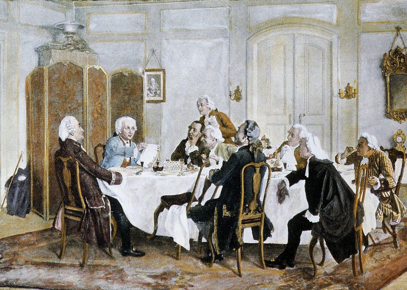 Artwork depicting Kant and his contemporaries at a table