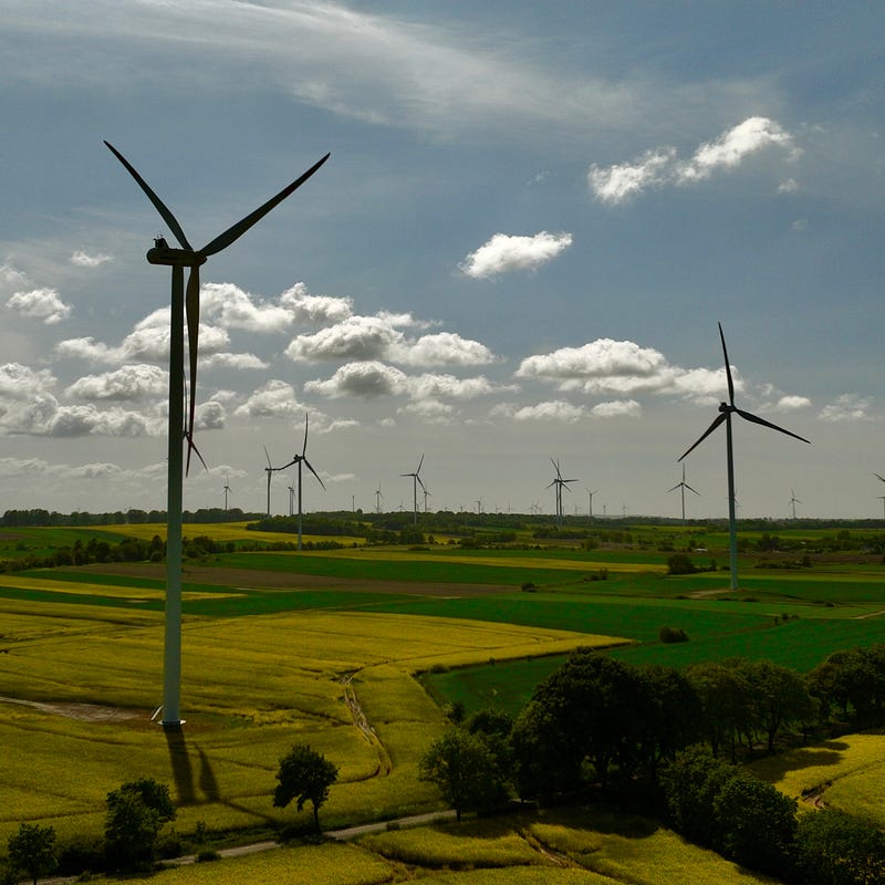 Scenic view of windmills in Poland