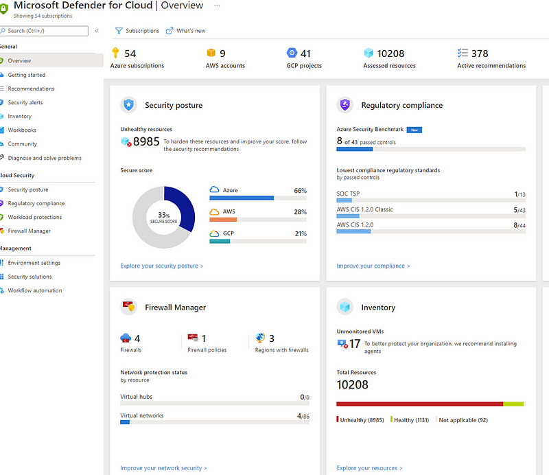 Microsoft Defender for Cloud interface