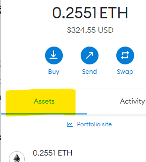 MetaMask assets tab