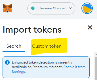 Custom token tab in MetaMask