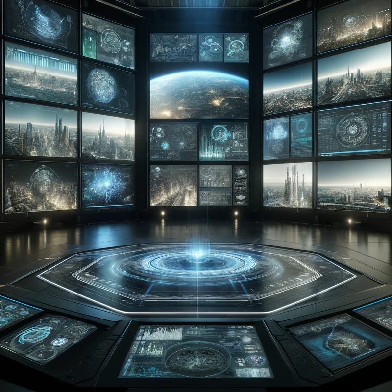 Futuristic control room utilizing advanced video technology.