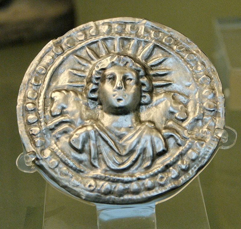 Representation of Sol Invictus, the Roman Sun god.