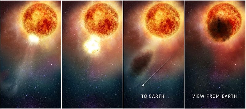 Artistic representation of Betelgeuse's surface material ejection