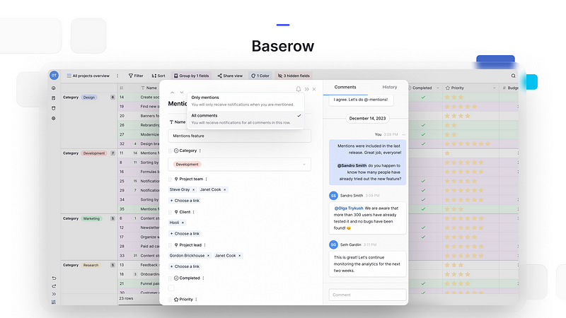 Baserow database platform